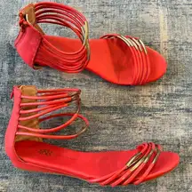 Rock & Republic Coral Gold Tone Accent Strappy Back Zip Sandals Approx Size 11.5