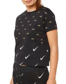 cropped black and gold metallic logo tee size small