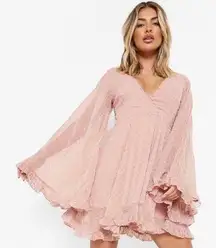 Boohoo Dobby Chiffon Wide Sleeve Skater Dress Size US8