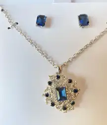 Silver-Tone-Pave, Pendant & Stud Earrings