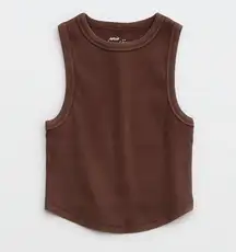 Aerie Brown Ribbed Curve Hem Tank Top