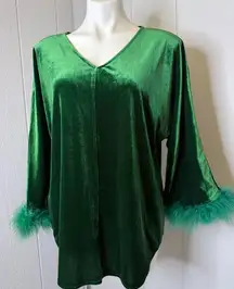 Emerald Velvet Tunic with Feather Trim