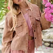 POL Frayed Hem Vintage Inspired Teddy Bear Brown Cropped Corduroy Jacket S