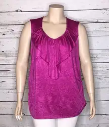 Fashion Bug NWT Size 2X Magenta Ruffle Neckline Ruched Side Tank Top Blouse