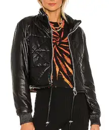 Blank NYC Black Faux Leather Quilted Puffer Jacket