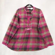 Blair Purple Flannel Plaid Floral Embroidered Western Boho Cotton Indie Large