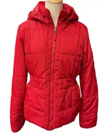 Aeropostale Women's Puffer Lined‎ Hooded Long Sleeve Full Zip Jacket Red Size XL