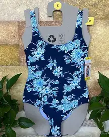 🌊 NEW Ocean Pacific One-Piece Open Back Blue Floral Print Swimsuit 🌊