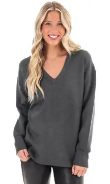 Spanx Brushed AirEssentials Tunic V-Neck Heather Gray Sweatshirt