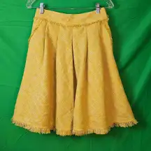 Maeve Anthropologie‎ Womens Yellow Tweed Fringe Skirt 2