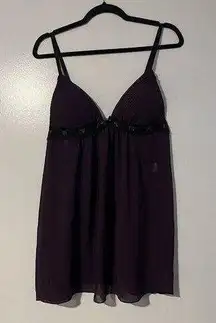 Linea Donatella Y2K Babydoll Teddy Nightie Sheer Lace Lingerie Purple Black  VTG