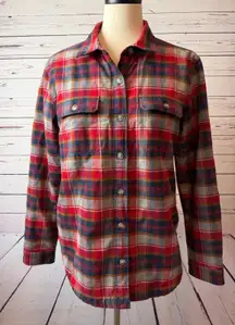 Eddie Bauer Flannel Shirt Sherpa Fur Lined Shacket size Medium Womens Plaid