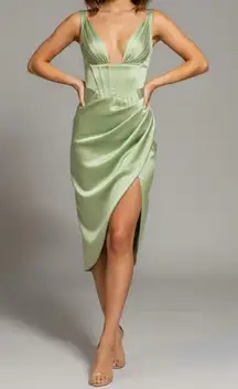 HOUSE OF CB Faye Satin Corset Dress, Pistachio, XS