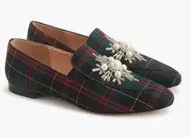 J Crew Embellished Loafers in Festive Tartan Plaid Red Green Size 11