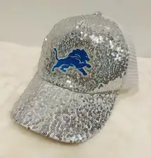 Detroit Lions logo hat! Glitter sequin trucker baseball cap!
