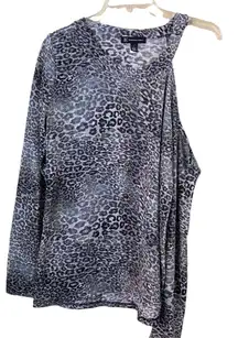 NC Womens Casual Glam Metallic Animal Print Cold Shoulder Top Size Large 