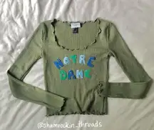 Notre Dame sage green patchwork lettering quilted top