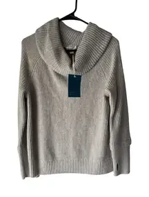 Market & Spruce NWT L Petite Cowl Neck Waffle Knit Thumb Hole Sweater Gray