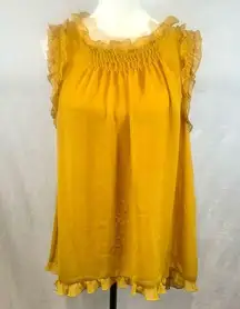 mustard yellow gold ruffle trim smocked top size medium