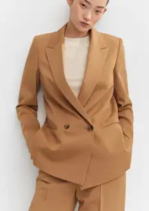 MNG camel tan double button blazer jacket