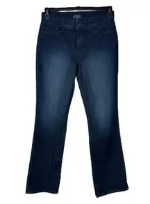 NYDJ SZ 8 Bootcut Jeans Stretch Mid-Rise Embroidered Rhinestones Zip Lift-Tuck