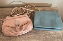 2 Faux Leather Purses Poche Lauren Conrad & CL Blush Pink Blue Crossbody
