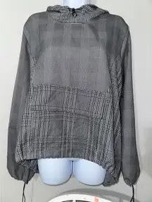 Ruti Gray Plaid Pullover Hoodie Drawstring Hem‎ Long Sleeve S/M