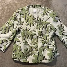 Charter Club Blazer Womens Size 6 Linen Jacket Green Leaves Cream Four Button