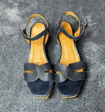 NEW $365 COCLICO Midwood Wedge Sandals ( 38 1/2 ) - Navy Blue