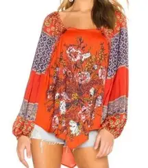 Free People  Positano Printed Top Cherry Conbo XS