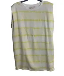 LOFT Dress Tie Dye Sleeveless Oversized Shoulder Pads Terry Yellow White Large