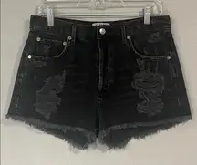 Agolde Jaden high rise distressed fray hem denim shorts washed black 29