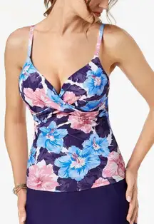 NWT Island Escape Tankini Top Waikiki Paradise Floral Bust Enhancer 10‎ Swimsuit