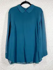 Aritzia Wilfred Blue Green Silk‎ Long Sleeve Open Back Top