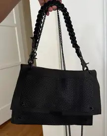 Convertible Black Leather Crossbody Bag Braided Chain Shoulder Bag Purse