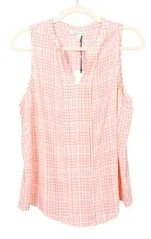 41 Hawthorne Breyson Pleated Detail Split Neck Blouse Size XSP‎ Pink/White NWT