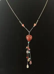 Artisan Beaded Lariat Necklace Beaded Heart With Other Stones