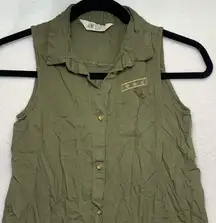 H&M Green Sleeveless Button Down Shirt Size 11-12Y