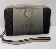 Y2K GUESS Monogram Preppy Designer Faux Leather Zip-Around Wallet Wristlet