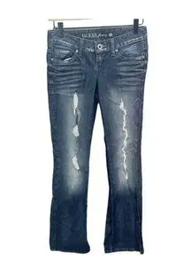 Womens Size 24 Dark Wash Low Rise FOXY FLARE JEANS Denim Jeans Distress