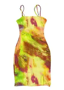 Club L - Lime Print Sleeveless Bodycon mini Dress in Orange Pink Lime & Yellow