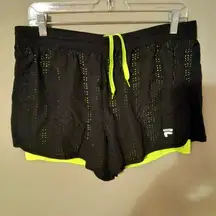 Fila Sport M Double Mesh Running Athletic Shorts in Highlighter Yellow Green