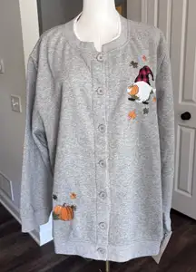 90s Grandma Sweatshirt Womens 3X Embroidered Fall Gnome Pumpkin Cardigan Sweater