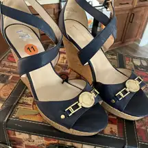 Marc Fisher Dark Blue Wedge Sandals NWOT