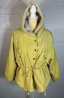 Molly green yellow hooded sherpa corduroy jacket size Small