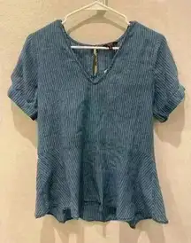 1250*C ‎ Women’s Denim Striped Shirt Short Sleeves Size S