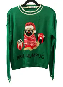 Jolt Ugly Christmas Sweater Bah Humpug Pug Knit Pullover Size Medium Holiday
