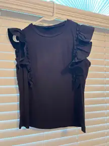 Black Ruffle Sleeve Top