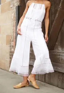Free People White Tiered Ruffle Jumpsuit