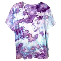 Bobbie Brooks Plus Size 2X Top Handmade Purple Tie Dye Sequin‎ Short Sleeve 918